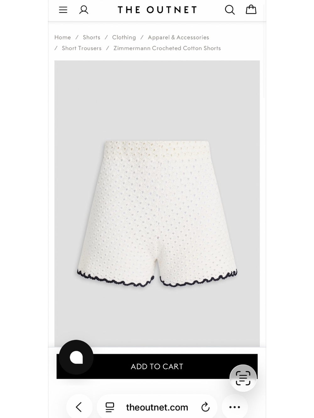 Zimmermann Cream Crochet Shorts with Black Scallop Trim